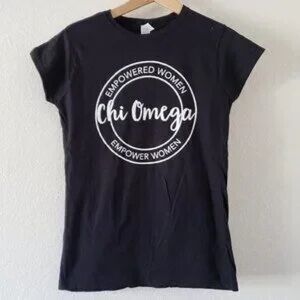Omega Black Tee with White Chi Omega Circle Graphic